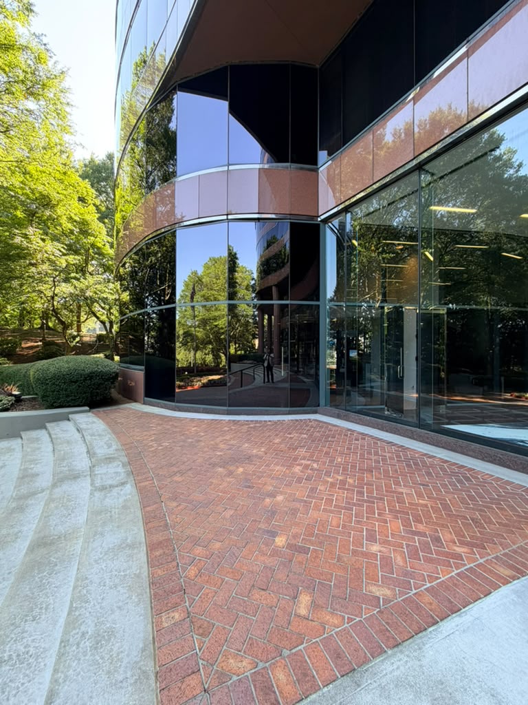 The entrance plaza at 1000 Parkwood today